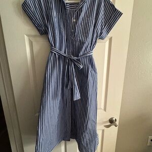 Banana Republic Blue and White Striped Midi Dress